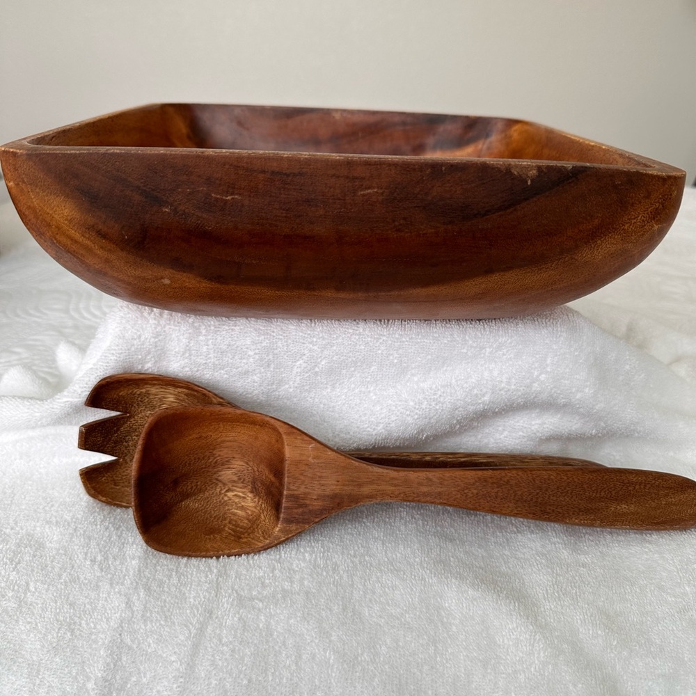 Monkey Pod Brown Wood Serving Bowl Set Handcrafted Made in Philippines